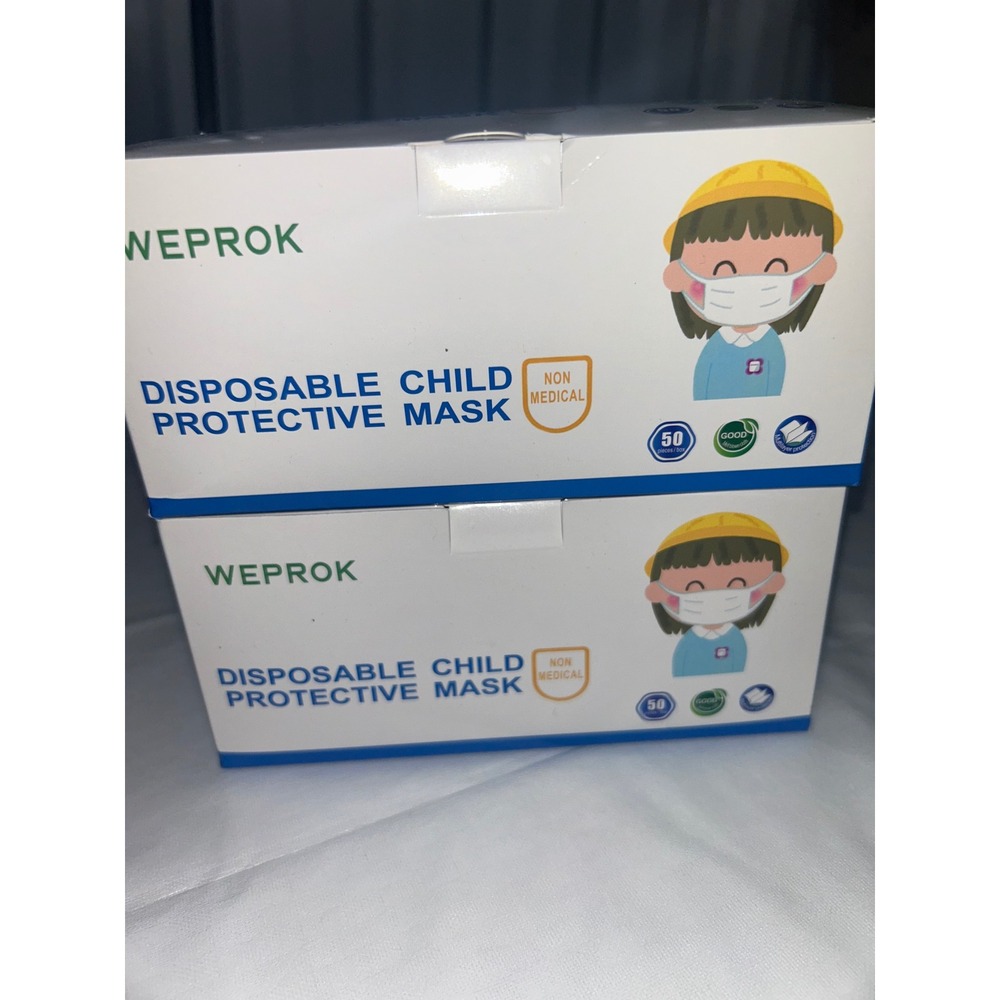 Weprok Disposable Child Protective Mask 2 Boxes 100 Count White Non-Medical Kids